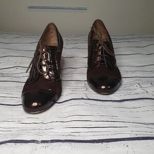 Enzo Angiolini "Aeemelle" Lace Up Dark Brown Suede Heels Size 10M
